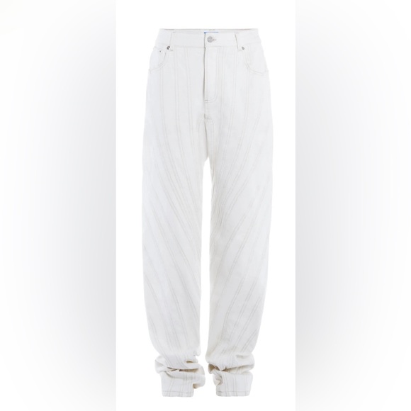 💥SALE💥Retail $950 NWT Mugler White Denim Spiral Seams Long Length JEANS Sold Out - Picture 2 of 15